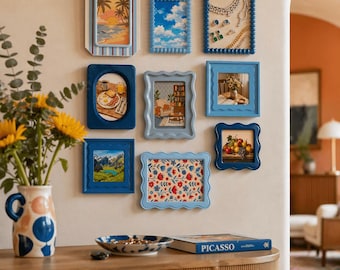 Blue Gallery Wall Photo Frame Set, Coastal Picture Frames, Single or 9 Piece Set, Eclectic Wall Decor, 4x4 4x6 5x7 Photo Frame