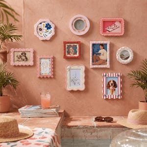 Pink Red Photo Frame Set, Single or 10 Piece Decorative Picture Frames, Scalloped Beaded Tabletop Wall Frames, 4x4 4x6 5x7