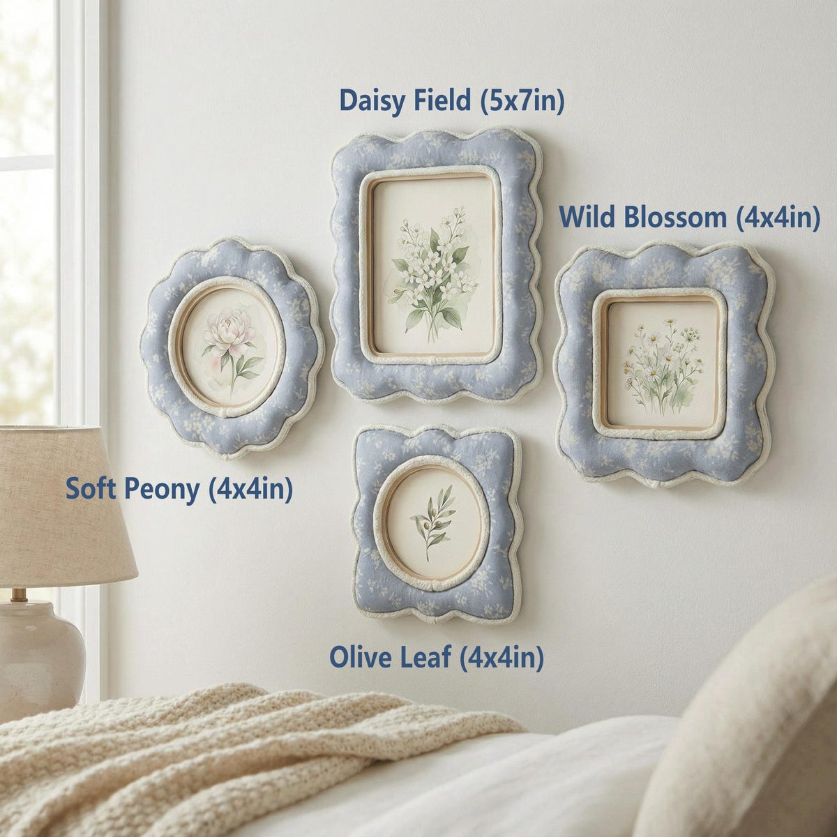 Blue Floral Scalloped Fabric Frame, Spring Floral Picture Frame, Thoughtful Gift for Mom & Everyday Home Decor