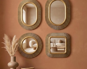Miroirs muraux décoratifs, cadre nervuré doré vintage, ensemble de miroirs ovales et ronds, décoration murale de galerie, maison moderne bohème