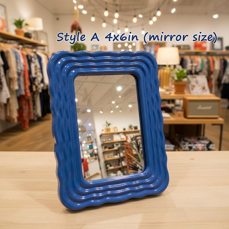 Colorful Wavy Mirror Set, Funky Irregular Wall Mirrors, Playful Accent Decor for Bedroom Entryway Style A: 4x6in
