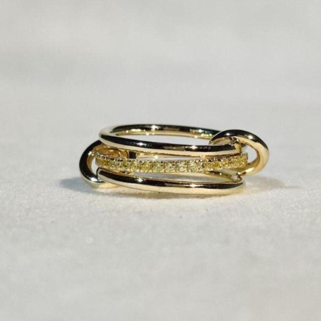Multi Link Rings Solid 14K Gold Multi-link Ring With Yellow Diamonds – Interlocking ...
