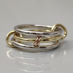14K Gold Multi Link Ring, Three Tone Interlocking Band
