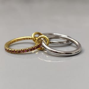 14k Yellow Gold Pink Sapphire Pave Linked Multi Band Statement Ring