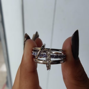 14K White Gold Amethyst Diamond Interlocking Eternity Ring – February Birthstone Stacking Band