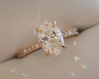 Pierścionek zaręczynowy z moissanitem o szlifie owalnym o masie 1,54 ct, pierścionek o szlifie owalnym, wydłużony owal, pierścionek zaręczynowy z moissanitem, owal kruszony lodem