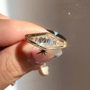 Unique Baguette Moissanite Engagement Ring Solid Gold Irregular Cut Moissanite Wedding Band Ring Leaf Promise Ring Art Deco Rings For Women