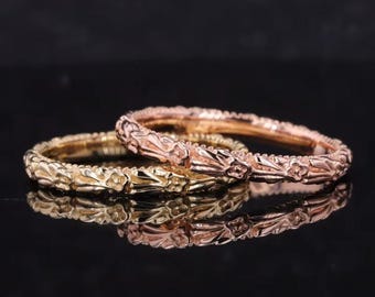 14K Gold Floral graviert Ehering Frauen natürliche inspiriert handgemachte gravierte Ring Vintage Design Blumenmuster Ring Versprechen Ring für Sie
