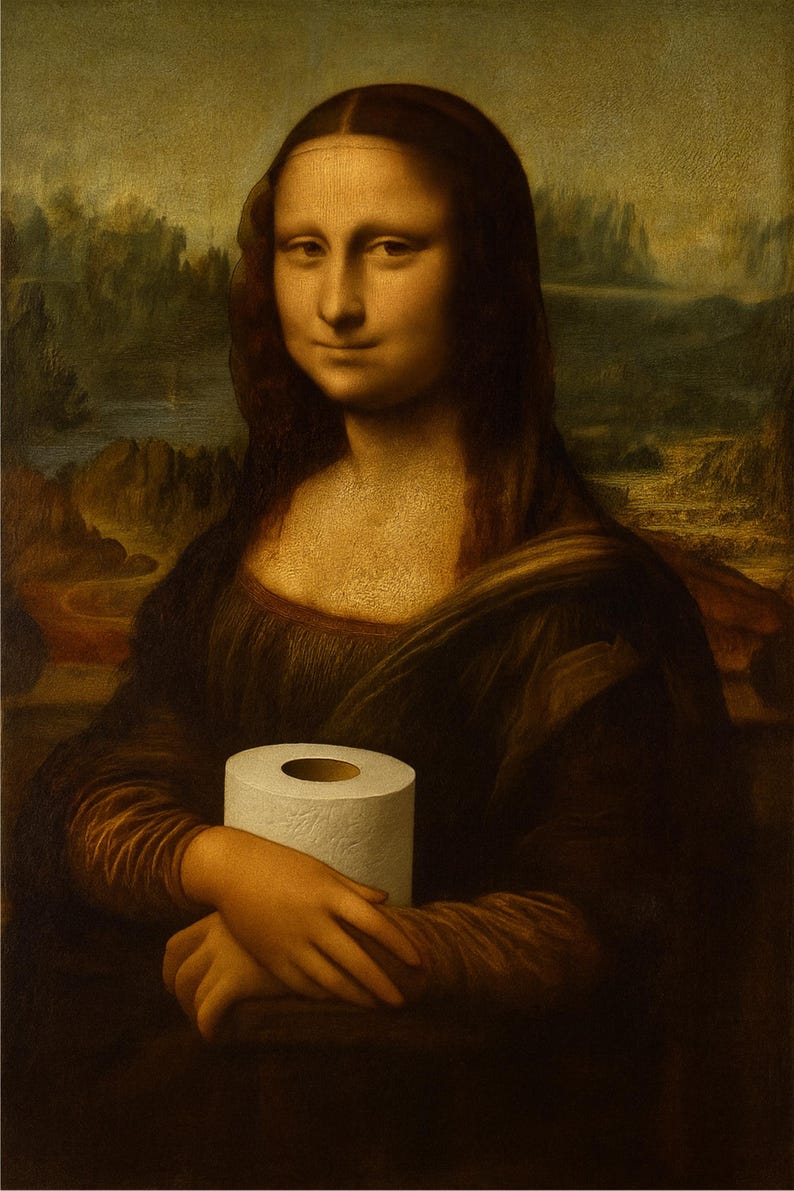 Renaissance Parody Wall Art – Funny Mona Lisa With Toilet Paper ...