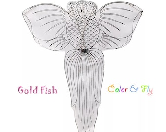 Kid's Coloring Kites - Pack of 12 Chinese Goldfish Kites With Fly Kits - Handmade Bamboo Framed