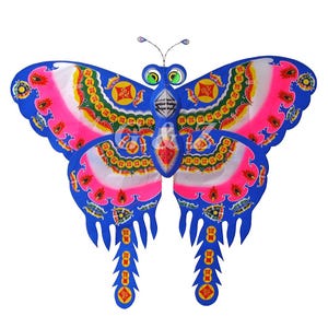 Handmade Chinese &#39;Happiness&#39; FU Symbol Silk Butterfly Kite (Extra Large) - Bamboo Framed