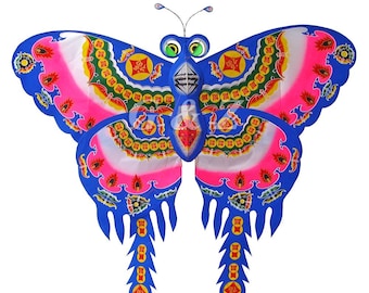 Handmade Chinese 'Happiness' FU Symbol Silk Butterfly Kite - Bamboo Framed 42" Wingspan