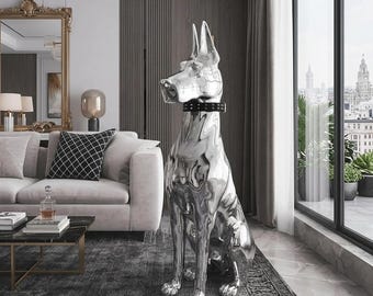 Electroplated Dog Sculpture – Modern Metallic Resin Floor Decor, Living Room Ornament