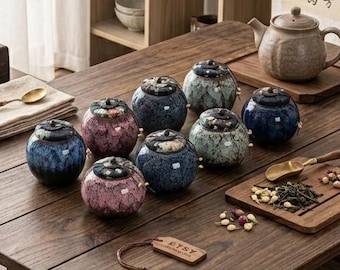 Handmade Ceramic Tea Caddy – Japanese Style Kiln Glaze Kitchen Storage Canister
