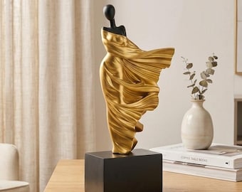 Abstract Gold Lady Sculpture – Modern Minimalist Resin Figurine, Home Decor Statue