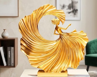 Golden Ballerina Statue – Abstract Swirl Dancer Sculpture, Resin Home Decor Figurine