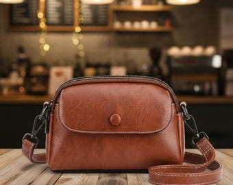 Small Leather Crossbody Bag – Minimalist Phone Purse, Lightweight Travel Handbag