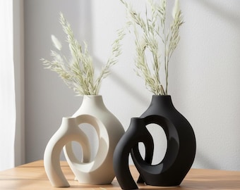 Modern Hollow Ceramic Vase Set of 2, Minimalist Nordic Home Decor,