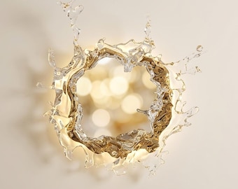 Water Droplet Wall Sconce – Gold Resin Acrylic LED Lamp, Modern Luxury Decor