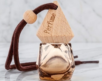Luxury Wooden Pyramid Car Diffuser, Refillable Glass Scent Bottle, Aromatherapy Air Freshener