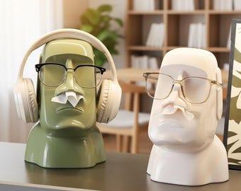 Moai Statue Organizer, Tissue Box, Glasses Holder, Headphone Stand, Desk Decor