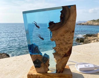 Diver Night Light, Personalized Entryway Decorations, Slightly Flawed Resin Artwork, Halloween Gift, Christmas Gift