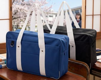 Japanese School Bag, Anime Cosplay Messenger, Canvas Tote, Blue Black