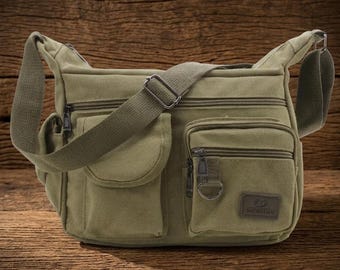 Vintage Canvas Messenger Bag, Multi-Pocket Crossbody Satchel, Tactical Travel Work Bag