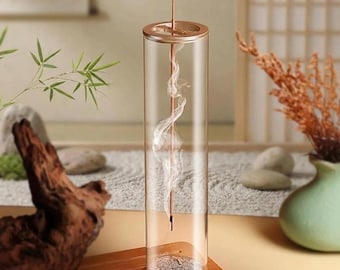 Modern Incense Holder with Glass Ash Catcher, Yoga Spa Decor