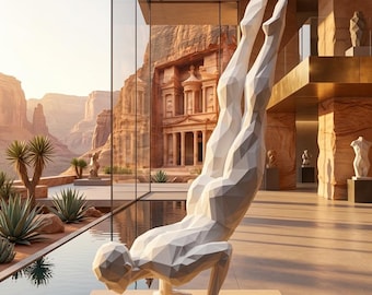 Geometric Yoga Man Handstand Sculpture – Modern Abstract Poly Figurine