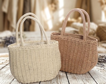 Handwoven Straw Tote Bag – Bohemian Beach Shoulder Purse, Natural Woven Handbag