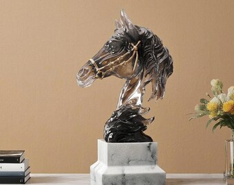 Majestic War Horse Head Sculpture – Handcrafted Stallion Statue for Office Decor