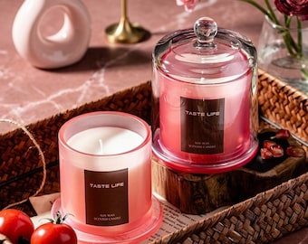 Taste Life Pink Soy Wax Candle in Cloche, Hand Poured Scented Home Decor