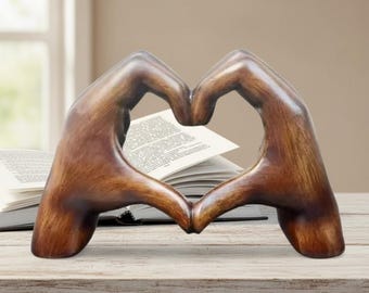 Hand Heart Sculpture, Resin Heart Hands Statue, Romantic Table Decor, Love Symbol Figurine