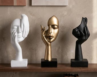 Modern Abstract Face Sculpture Set - Nordic Style Human Mask Statue for Home Decor