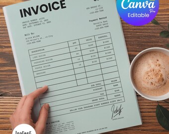 Minimalistische factuursjabloon | Bewerkbaar Canva-bedrijfsformulier (digitale download)