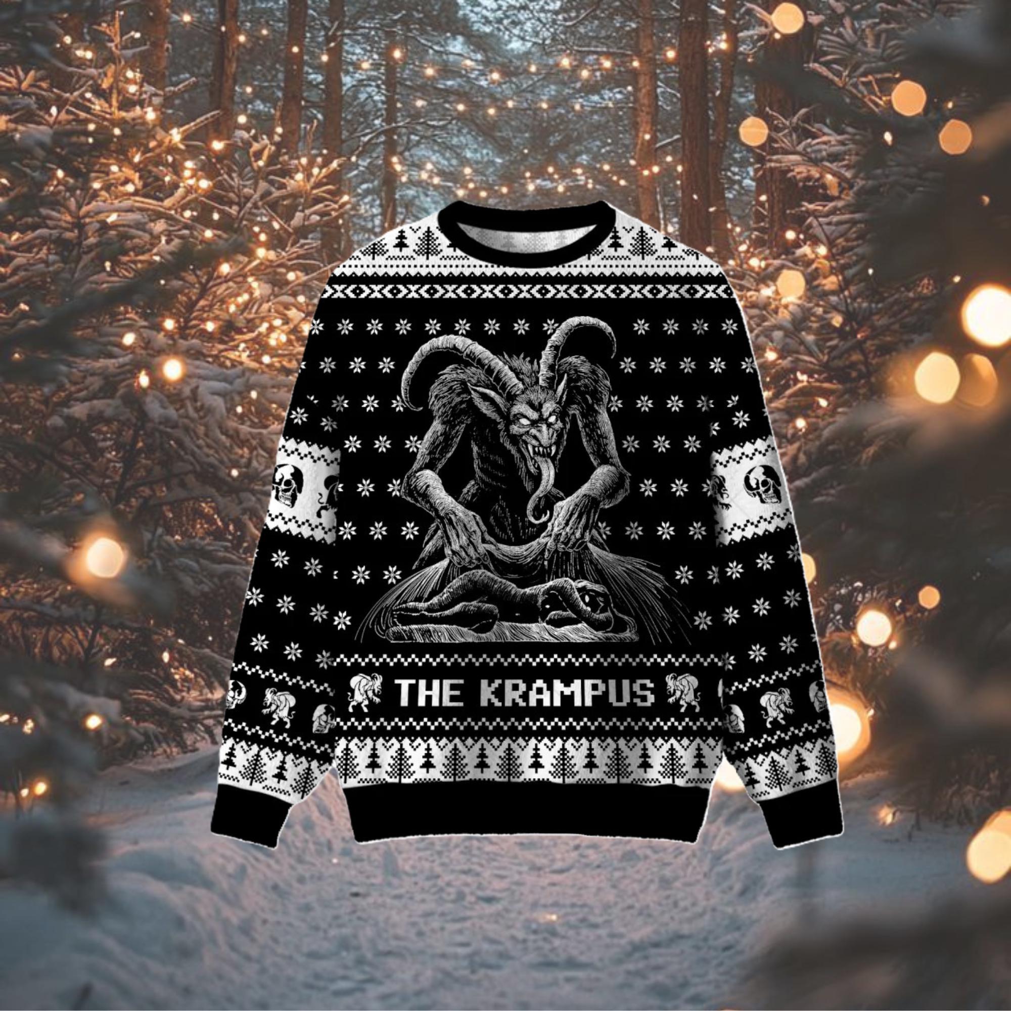 Pull De Noël "Merry Krampus" - Style Gothique & Humour Noir - Sweatshirt Chaud Pour Les Fêtes Alternatif - 5