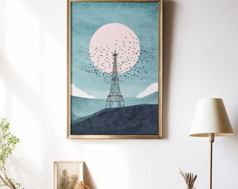Grafika z Wieżą Eiffla | Minimalistyczna sztuka Paryża (pobranie cyfrowe)