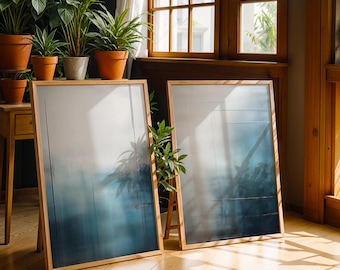 Zestaw abstrakcyjnych wydruków artystycznych z pejzażem | Nowoczesny, minimalistyczny wystrój (pobranie cyfrowe)