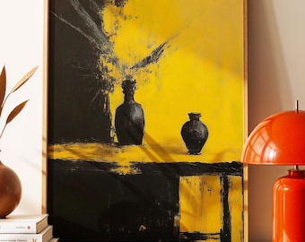 Abstrakcyjny wydruk martwej natury | Nowoczesny wystrój w kolorze żółto-czarnym (pobranie cyfrowe)