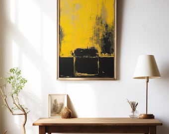 Abstrakcyjny wydruk artystyczny, nowoczesna minimalistyczna dekoracja ścienna, plik cyfrowy, współczesne dzieło sztuki – żółty/czarny – D1117
