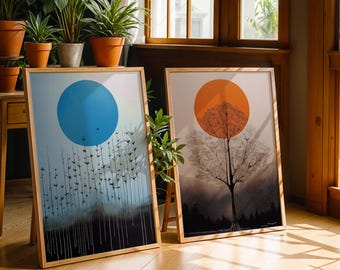Zestaw wydruków artystycznych „Abstrakcyjny krajobraz” | Minimalistyczny wystrój domu (do pobrania w wersji cyfrowej)