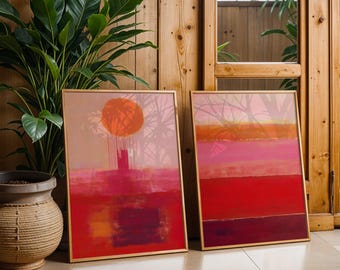 Współczesne abstrakcyjne wydruki z kolorowymi polami | Nowoczesny, minimalistyczny zestaw dekoracji ściennych (do pobrania w wersji cyfrowej)