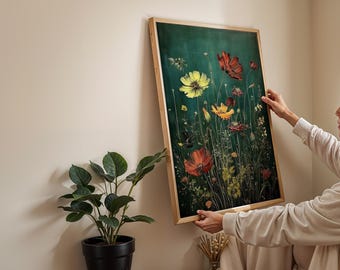 Sztuka ścienna z motywem botanicznym i kwiatowym w stylu vintage, ilustracja ogrodu kwiatowego (pobranie cyfrowe)