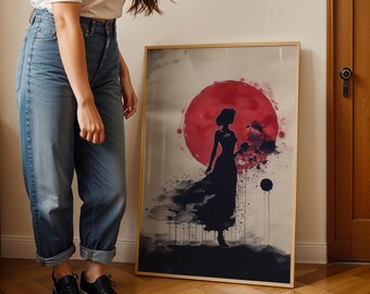 Kobieta w stylu vintage, abstrakcyjny wydruk artystyczny, ilustracja, sztuka ścienna w stylu retro, pobieranie cyfrowe - D1125