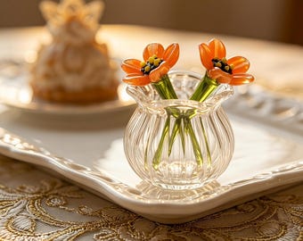 Glass Flower Bouquet, Mini Floral Arrangement for Home Decor, Flower Lover Gift, Tabletop Centerpiece