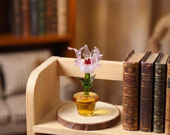 Miniature Glass Flower Figurine, Floral Table Decor, Botanical Shelf Accent, Gift for Plant Lover, Cottagecore Home Decor