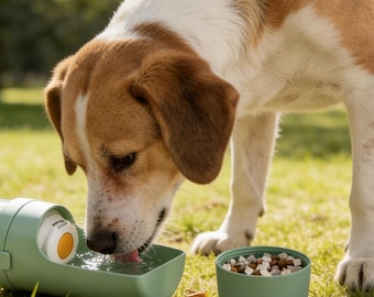 Przenośna butelka na wodę dla psa z pojemnikiem na karmę, 2 w 1, szczelna miska podróżna na wodę dla zwierząt, idealna na piesze wędrówki, kemping i spacery z psem