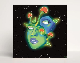 Psychedelic Mushroom Wall Art, Trippy Canvas Print Digital Art