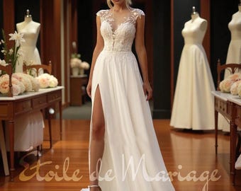 White Lace Wedding Dress • Handmade A-Line Bridal Gown